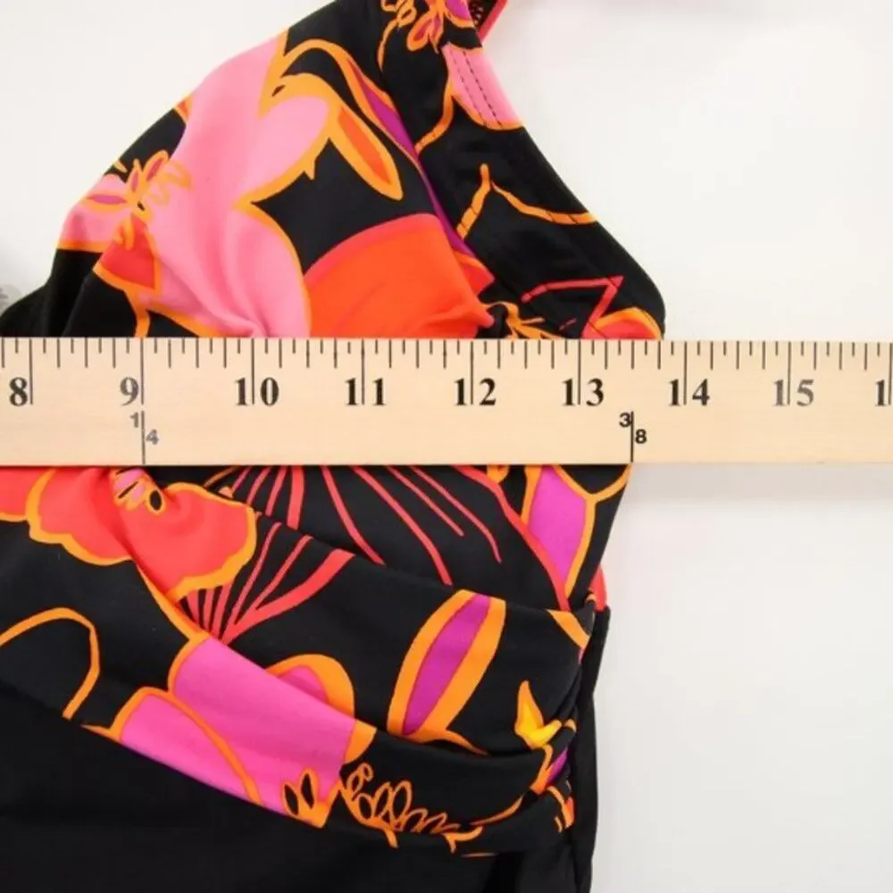 Lands End Black Pink Floral Criss Cross Twist Swim Tankini Top Size 4 D NWOT - Picture 5 of 8